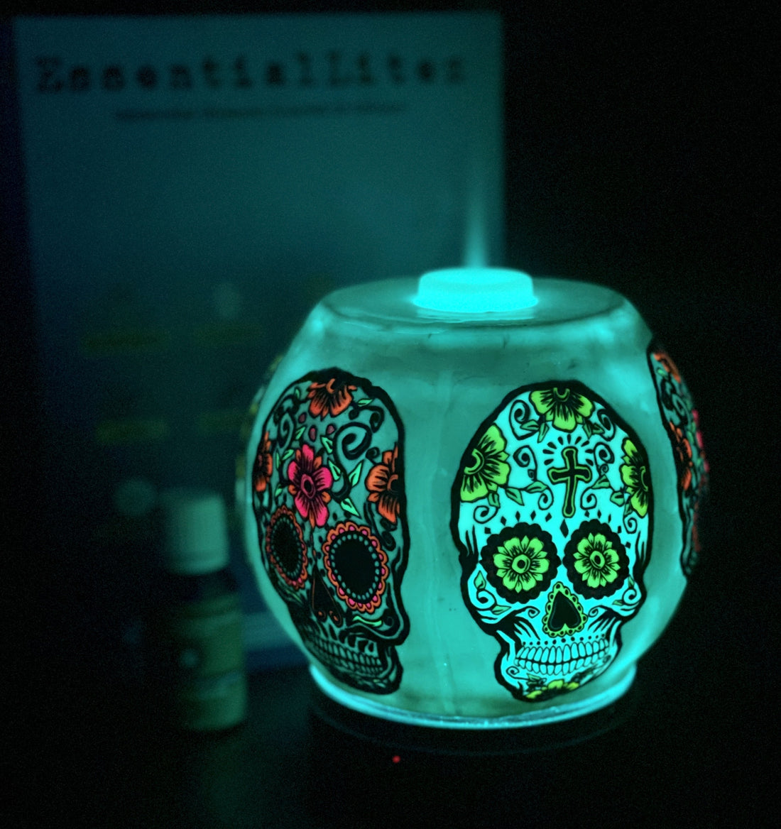 sugar skull essential oil diffuser lamp aroma mister handmade gift sleep helper color changing safe led